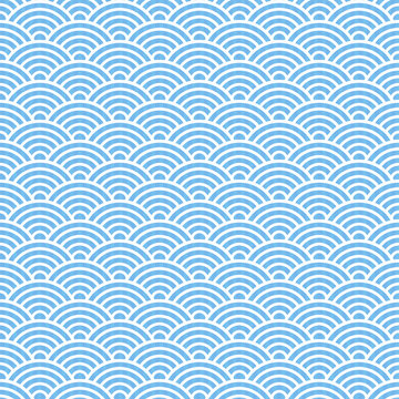 Japanese wave seamless pattern background with soft tone via blue stripes