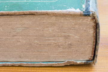 Old book, side view. Pages background or texture. Ancient book, folio.