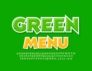 Naklejka premium Vector bright Emblem Green Menu. Trendy Bright Font. Artistic Alphabet Letters and Numbers