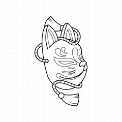 Japanese kitsune mask coloring page, Vector illustration eps.10