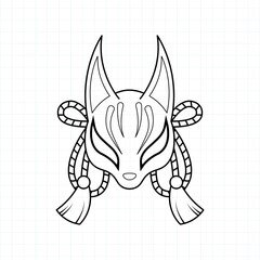 Japanese kitsune mask coloring page, Vector illustration eps.10
