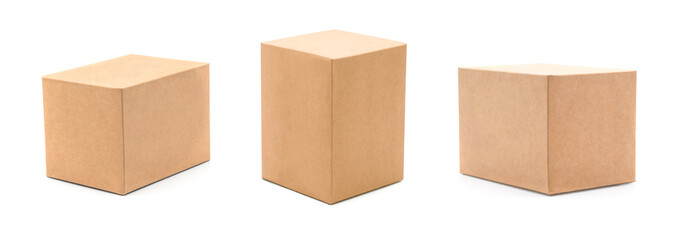 Set of brown cardboard box isolated on white background. Suitable for packaging.