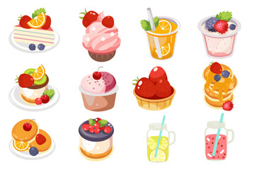 set of icons cake sweet and drinks.