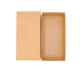 Top view of opened brown cardboard box isolated on white background. Suitable for packaging.