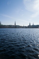 lake and Hamburg cityscape