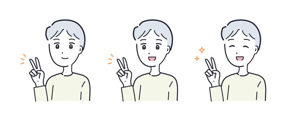 ピースサインをする男性のイラスト素材