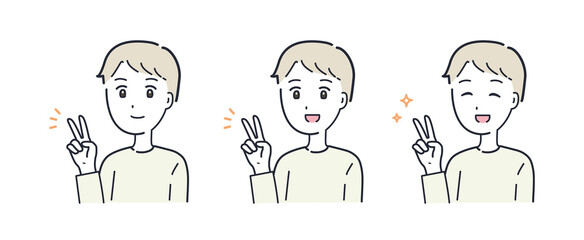 ピースサインをする男性のイラスト素材