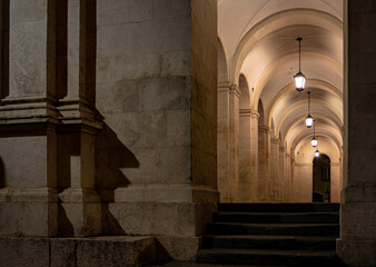 Architectural details of the Palazzo Nuovo seat of the Angelo Mai Library in the square of Bergamo