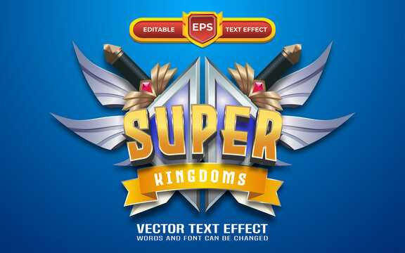 Super kingdoms 3d logo editable text effect with silver style