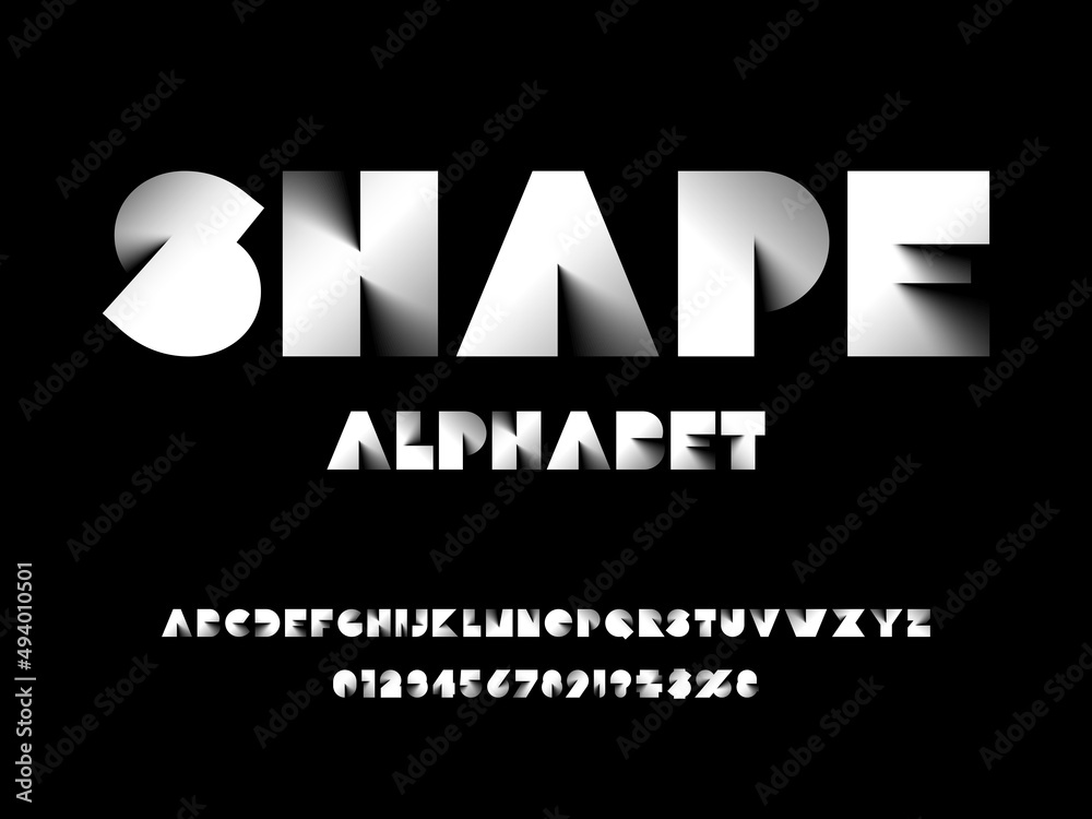 Poster vector of modern abstract shadow display alphabet design with uppercase, numbers and symbols