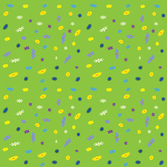 Seamless vector floral ornament with small flowers on a green background.