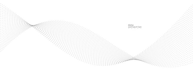 Grey airy particles flow vector design, abstract background with wave of flowing dots array, digital futuristic illustration, nano technology theme.