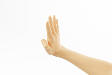 hand gesture in white background. no, refuse, forbidden. 3d rendering illustration.