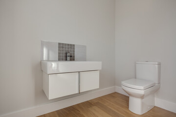 Fototapeta na wymiar Modern new sink and toilet cloakroom