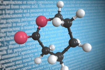 Molecular model of caprolactone, 3D rendering