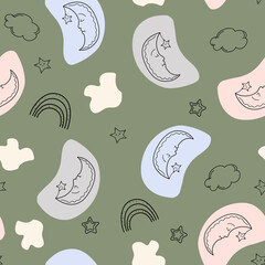 seamless pattern with moon and stars