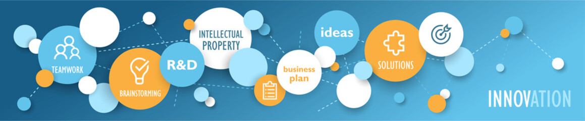 INNOVATION wide vector business concept banner on dark blue background