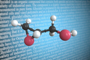 Molecular model of glycidol, 3D rendering