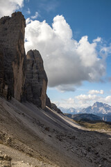 Mountain trail Tre Cime di Lavaredo in Dolomites in Italy