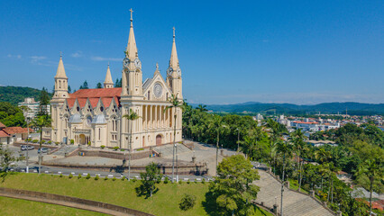 Fototapeta na wymiar Aerial image of the Igreja Matriz São Pedro Apostolo in the city of Gaspar in Santa Catarina
