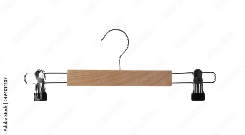 Wall mural Empty hanger with clips isolated on white. Wardrobe accessory - Wall murals