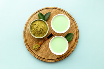 Matcha tea. Tea ceremony with dry powder and hot drink