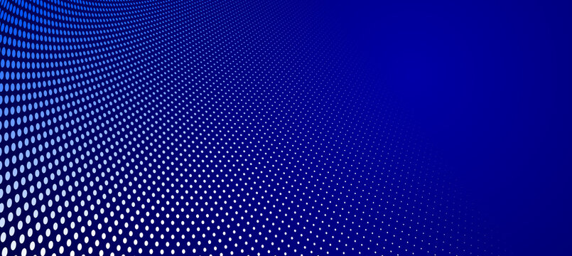 Dotted vector abstract background, dark blue dots in perspective flow, multimedia information theme, big data technology image, cool backdrop. © Sylverarts