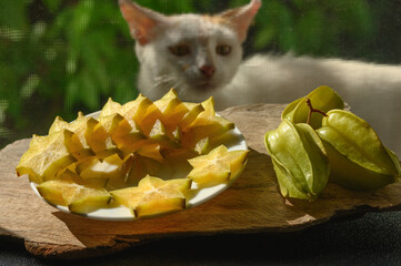 Star fruit, starfruit, carambola on wooden background-4