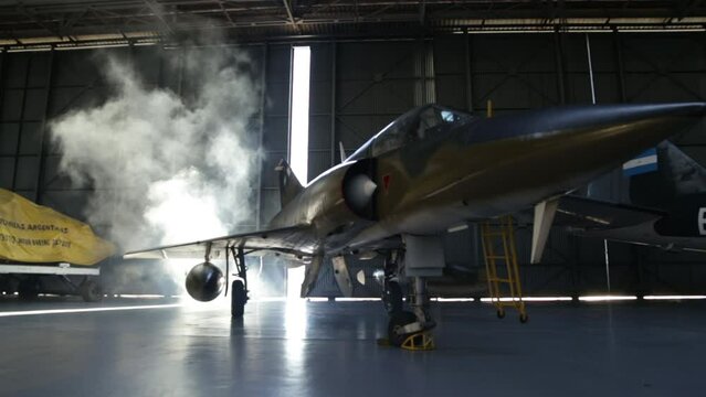 Fighter Jet in Hangar, Warplane inside Hangar.