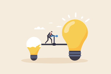 Add ideas or find new inspiration. to your business big idea creativity and innovation to change or invent new products solution to the problem.