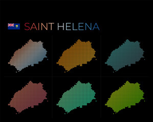 Fototapeta premium Saint Helena dotted map set. Map of Saint Helena in a dotted style. Borders of the island filled with beautiful smooth gradient circles. Beautiful vector illustration.