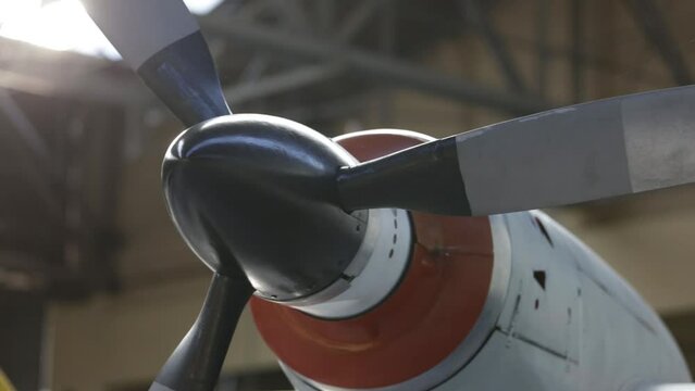 Propeller of an Old Military Aircraft on Display, FMA IA-58 Pucara. Close Up.