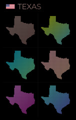 Fototapeta na wymiar Texas dotted map set. Map of Texas in dotted style. Borders of the us state filled with beautiful smooth gradient circles. Neat vector illustration.