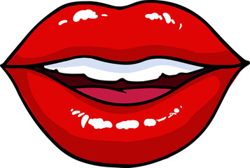 Red Female Lips with Teeth Comics Illustration