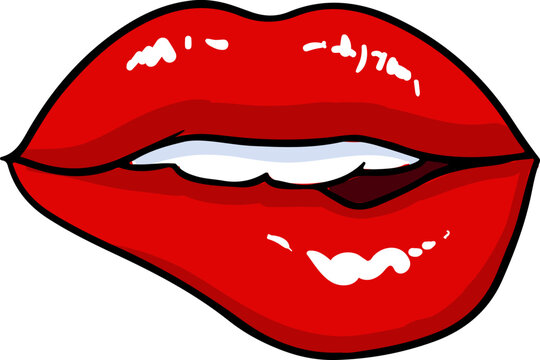 Teeth Biting Red Lip Comics Illustration