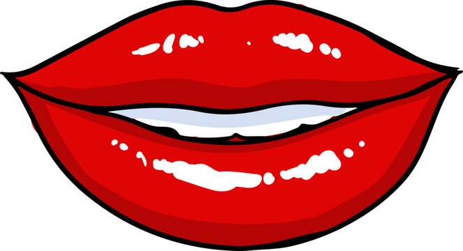 Smiling Red Lips with Teeth Comics Illustration