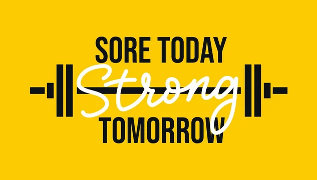 Sore today Strong tomorrow Gym motivational quote with grunge