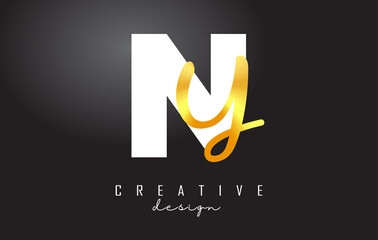 Golden Letters NY Logo with a minimalist design. Letters N and Y with geometric and handwritten typography.