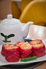 Delicious Steamed Rice Roll in a chinese restaurant, cantonese cuisine