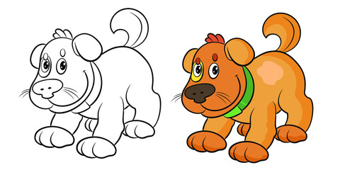 Obraz na płótnie Canvas Animals. Image of a cute puppy. Black and white drawing, isolated background. Coloring book for kids. Vector image. Dog.