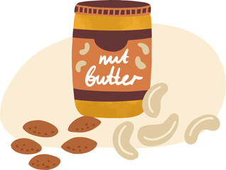 Peanut Butter with Nuts Composition Cartoon Illustration 
