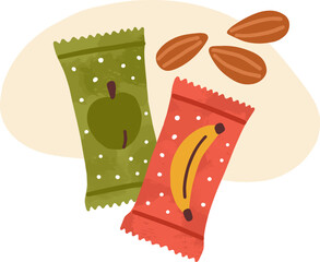 Vegan Fruit Energy Bars and Nuts Cartoon Illustration