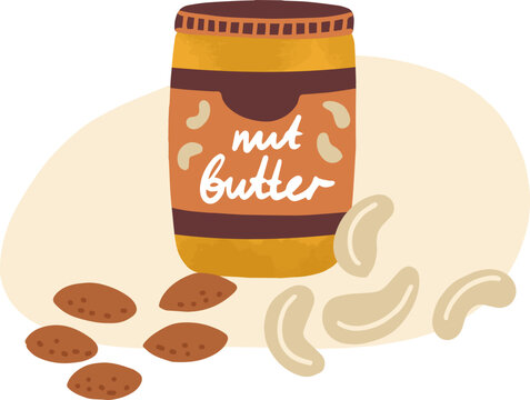 Peanut Butter with Nuts Composition Cartoon Illustration 