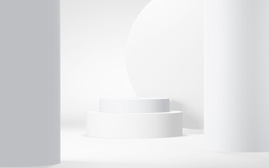 Podium abstract background. Geometric shape.white colors scene. Minimal 3d rendering. Scene with geometrical background. 3d render