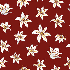 Seamless vector pattern of lilies. Background for greeting card, website, printing on fabric, gift wrap, postcard and wallpapers. 