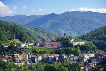 Fototapeta premium Panorama from the fortress of Monte Alfonso in Castelnuovo Garfagnana, Tuscany, Italy