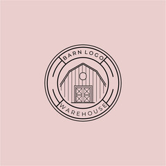 Emblem of Line Art Barn Vector Logo, Illustration Design of Vintage Badge of Barn Storehouse Farmhouse Concept