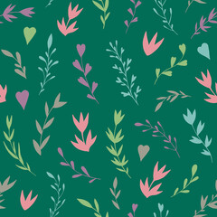 Seamless vector pattern of abstract floral elements. Background for greeting card, website, printing on fabric, gift wrap, postcard and wallpapers.