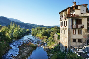 Fototapeta na wymiar The Serchio river in Castelnuovo Garfagnana, Tuscany, Italy