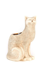 Aroma lamp in the form of a ceramic beige cat on a white background